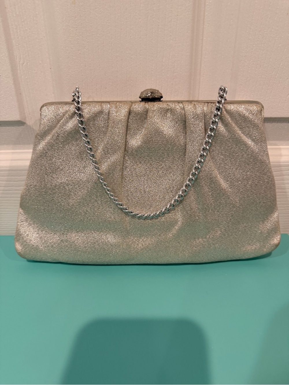 Vintage,Silver Evening Chain Clutch Bag